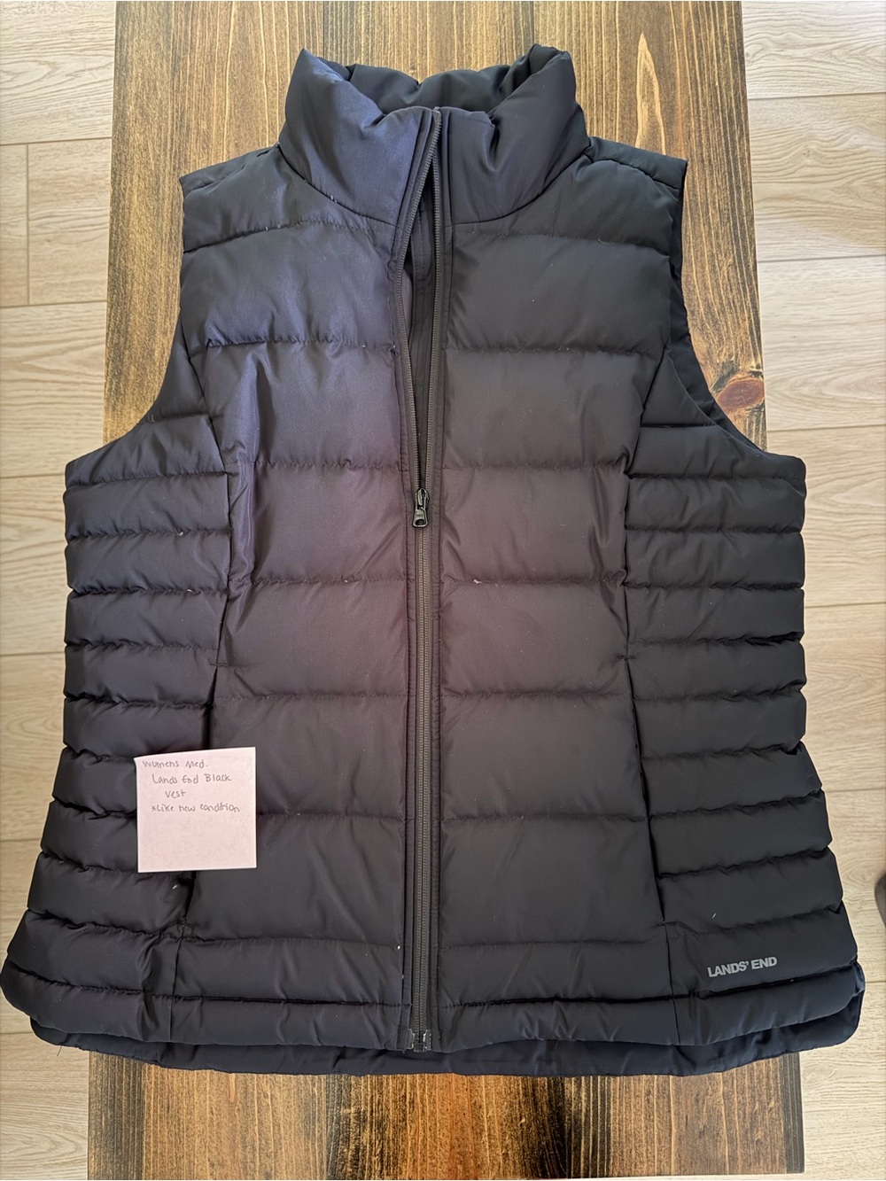 Lands' End Black Quilted Down-Feel Vest
